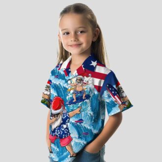 Buffalo Bills Surfing Santa Funny Hawaiian Shirt, Blue Tropical NFL Aloha Shirt for Fans