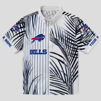 Buffalo Bills Tropical Aloha Hawaiian Shirt, Palm Stripes Blue Black White Button Up