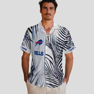 Buffalo Bills Tropical Aloha Hawaiian Shirt, Palm Stripes Blue Black White Button Up
