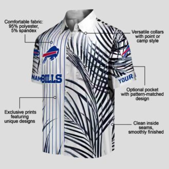 Buffalo Bills Tropical Aloha Hawaiian Shirt, Palm Stripes Blue Black White Button Up
