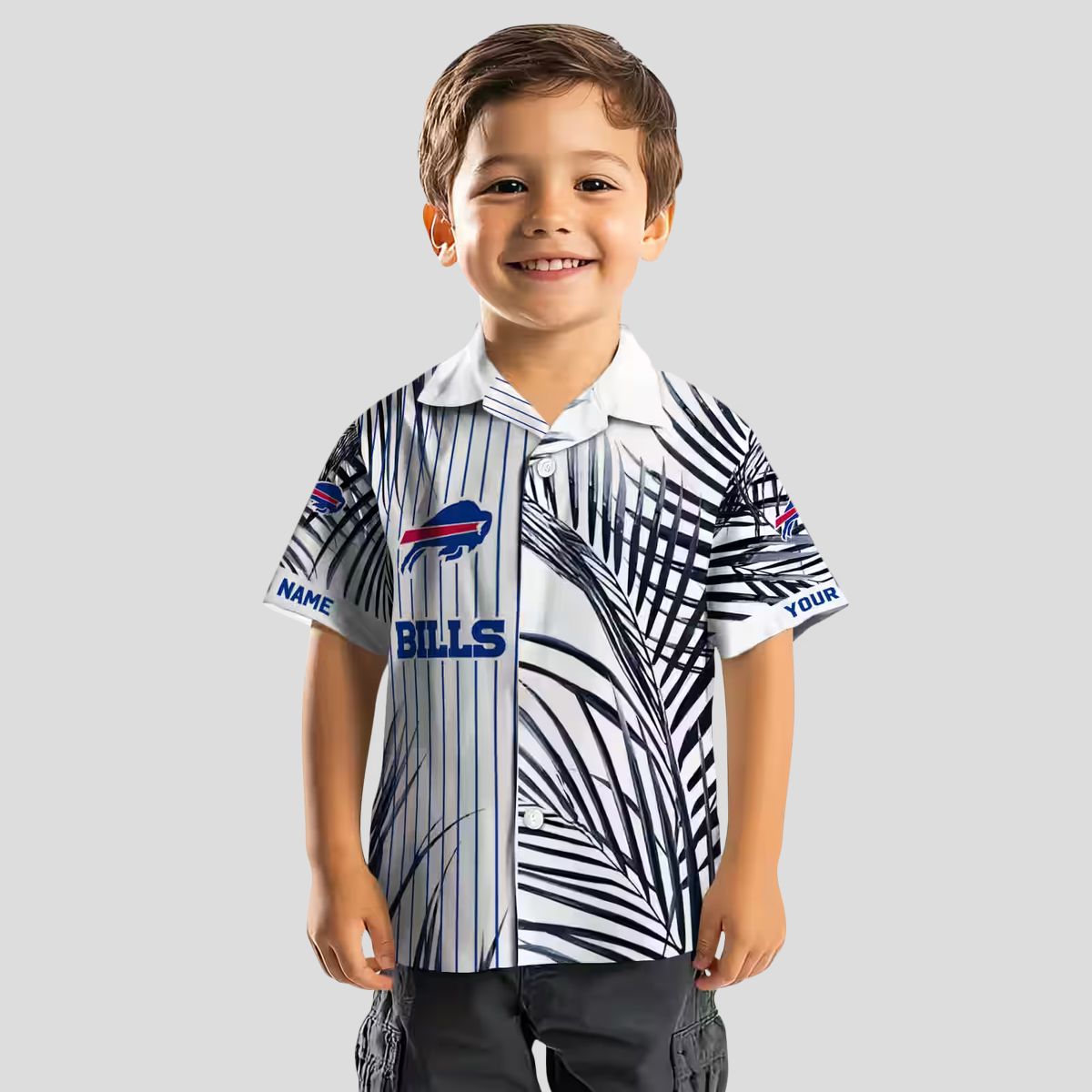 Buffalo Bills Tropical Aloha Hawaiian Shirt, Palm Stripes Blue Black White Button Up