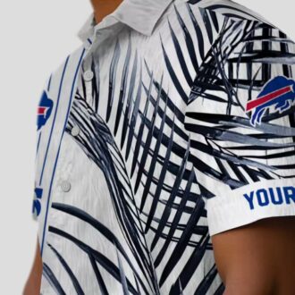Buffalo Bills Tropical Aloha Hawaiian Shirt, Palm Stripes Blue Black White Button Up