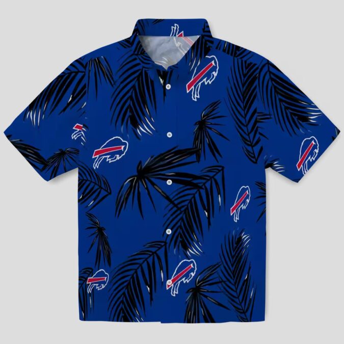 Buffalo Bills Tropical Button Up Hawaiian Shirt, Palm Leaf Blue Luau & Tailgate Outfit