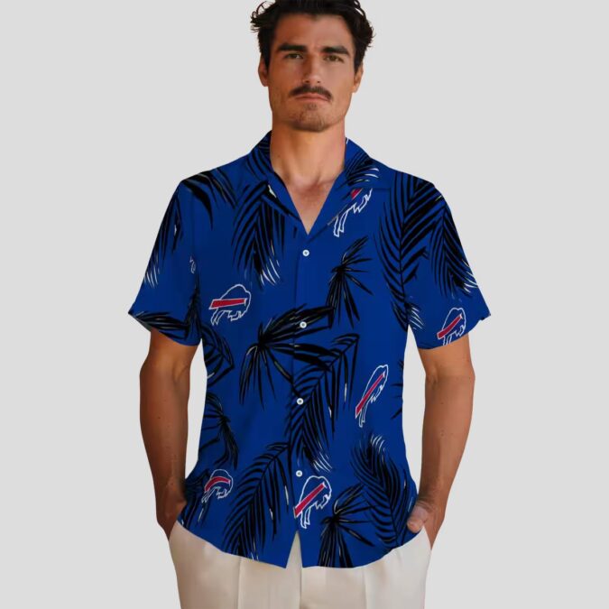 Buffalo Bills Tropical Button Up Hawaiian Shirt, Palm Leaf Blue Luau & Tailgate Outfit