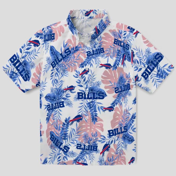 Buffalo Bills White Hawaiian Shirt - Tropical Leaves Print, NFL Game Day Summer Outfit