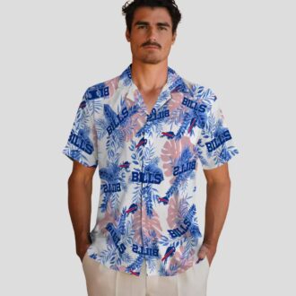 Buffalo Bills White Hawaiian Shirt - Tropical Leaves Print, NFL Game Day Summer Outfit