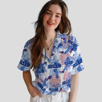 Buffalo Bills White Hawaiian Shirt - Tropical Leaves Print, NFL Game Day Summer Outfit