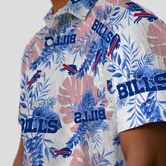 Buffalo Bills White Hawaiian Shirt - Tropical Leaves Print, NFL Game Day Summer Outfit
