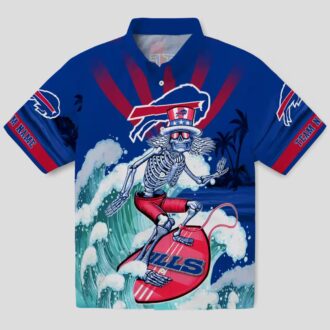 Custom Buffalo Bills Blue Hawaiian Shirt – Surfing Skeleton Tropical Game Day Outfit