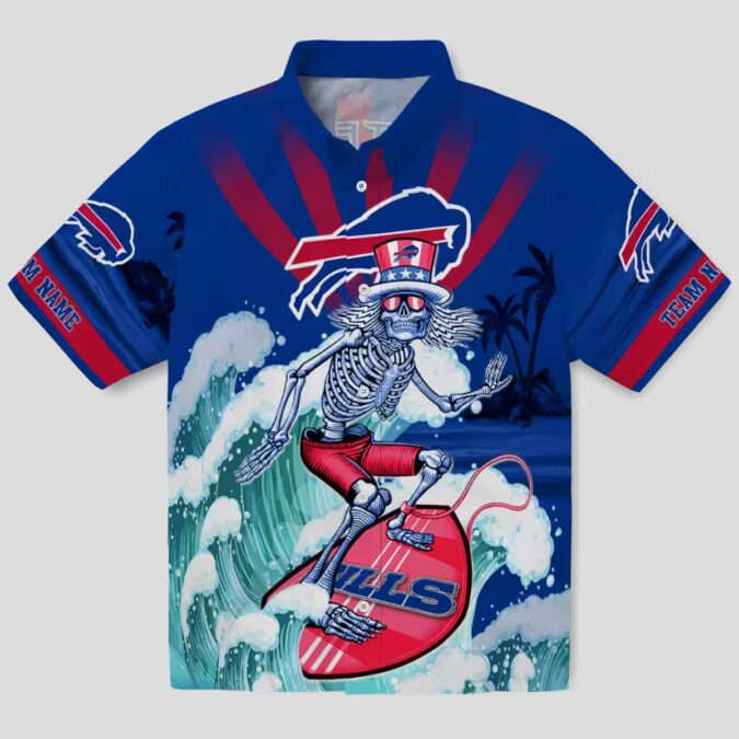 Custom Buffalo Bills Blue Hawaiian Shirt – Surfing Skeleton Tropical Game Day Outfit