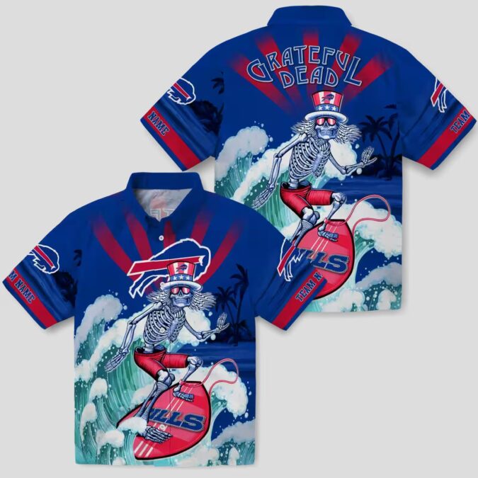 Custom Buffalo Bills Blue Hawaiian Shirt – Surfing Skeleton Tropical Game Day Outfit