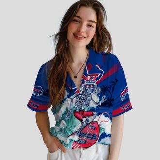 Custom Buffalo Bills Blue Hawaiian Shirt – Surfing Skeleton Tropical Game Day Outfit