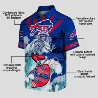 Custom Buffalo Bills Blue Hawaiian Shirt – Surfing Skeleton Tropical Game Day Outfit