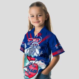Custom Buffalo Bills Blue Hawaiian Shirt – Surfing Skeleton Tropical Game Day Outfit