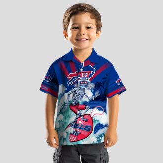 Custom Buffalo Bills Blue Hawaiian Shirt – Surfing Skeleton Tropical Game Day Outfit