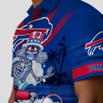 Custom Buffalo Bills Blue Hawaiian Shirt – Surfing Skeleton Tropical Game Day Outfit