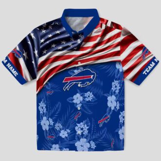 Custom Buffalo Bills Tailgate Party Hawaiian Shirt, US Flag Hibiscus Blue Aloha Shirt