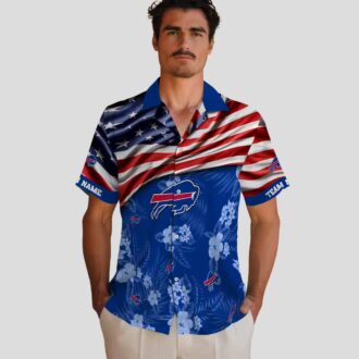 Custom Buffalo Bills Tailgate Party Hawaiian Shirt, US Flag Hibiscus Blue Aloha Shirt