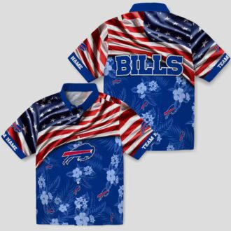 Custom Buffalo Bills Tailgate Party Hawaiian Shirt, US Flag Hibiscus Blue Aloha Shirt