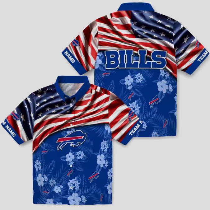 Custom Buffalo Bills Tailgate Party Hawaiian Shirt, US Flag Hibiscus Blue Aloha Shirt