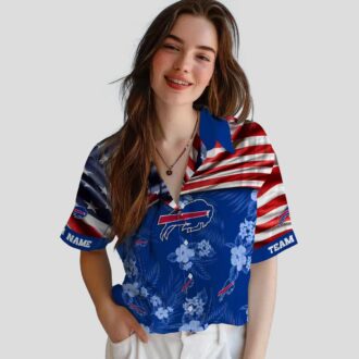 Custom Buffalo Bills Tailgate Party Hawaiian Shirt, US Flag Hibiscus Blue Aloha Shirt