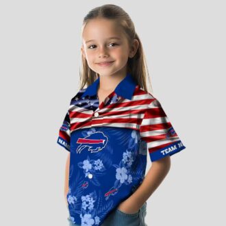 Custom Buffalo Bills Tailgate Party Hawaiian Shirt, US Flag Hibiscus Blue Aloha Shirt