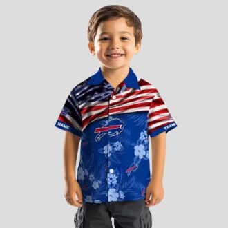Custom Buffalo Bills Tailgate Party Hawaiian Shirt, US Flag Hibiscus Blue Aloha Shirt