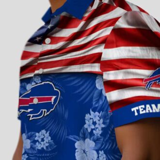 Custom Buffalo Bills Tailgate Party Hawaiian Shirt, US Flag Hibiscus Blue Aloha Shirt