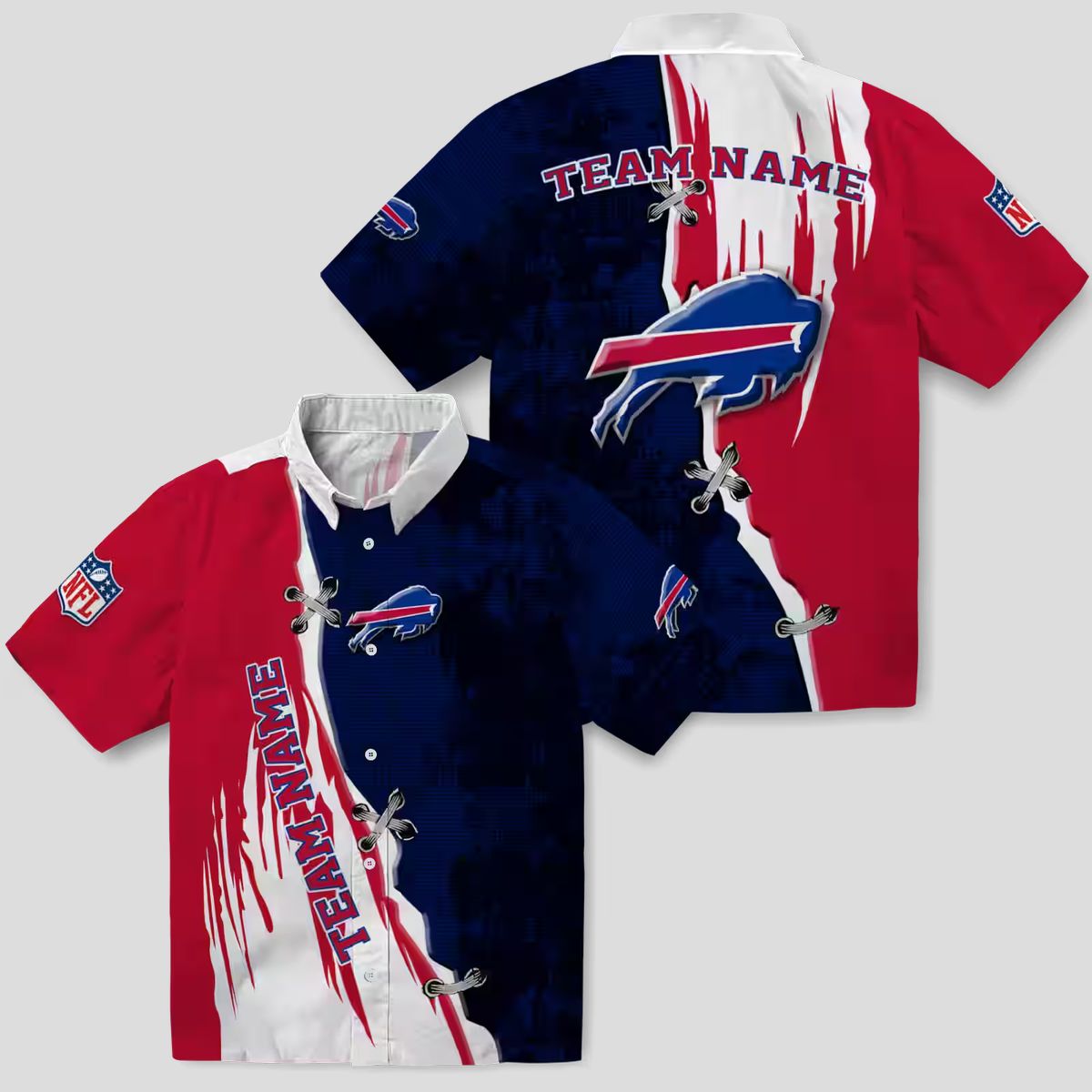 Custom NFL Buffalo Bills Hawaiian Shirt, Blue & White Edgy Streaks Tropical Button Up