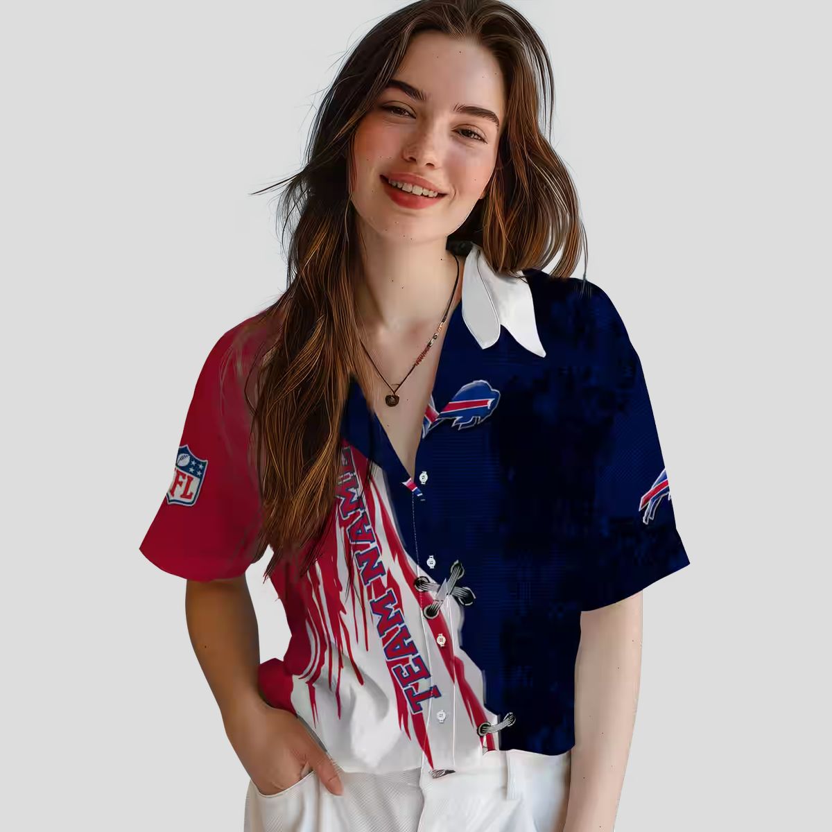 Custom NFL Buffalo Bills Hawaiian Shirt, Blue & White Edgy Streaks Tropical Button Up