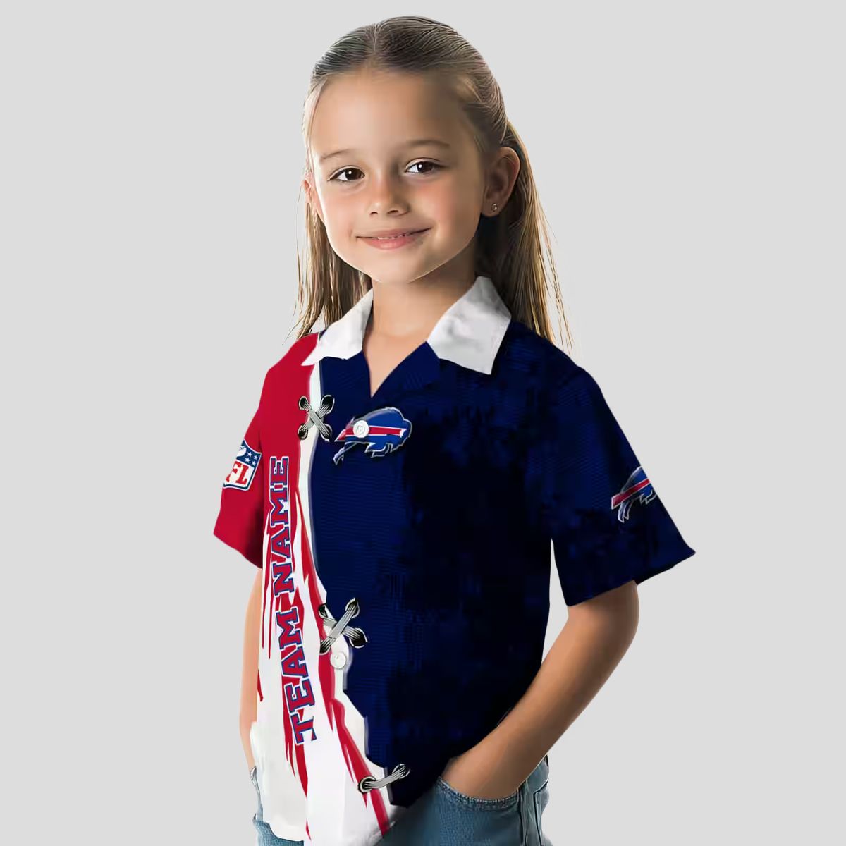 Custom NFL Buffalo Bills Hawaiian Shirt, Blue & White Edgy Streaks Tropical Button Up