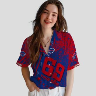 Custom NFL Football Buffalo Bills Hawaiian Shirt - USA Stars & Stripes Blue Aloha Shirt