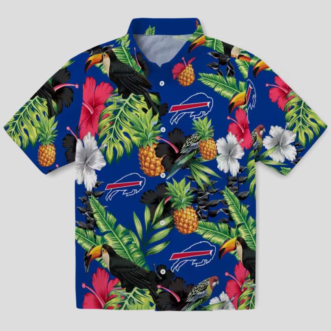 NFL Buffalo Bills Hawaiian Shirt - Tropical Toucan Hibiscus Pineapple Blue Green Print