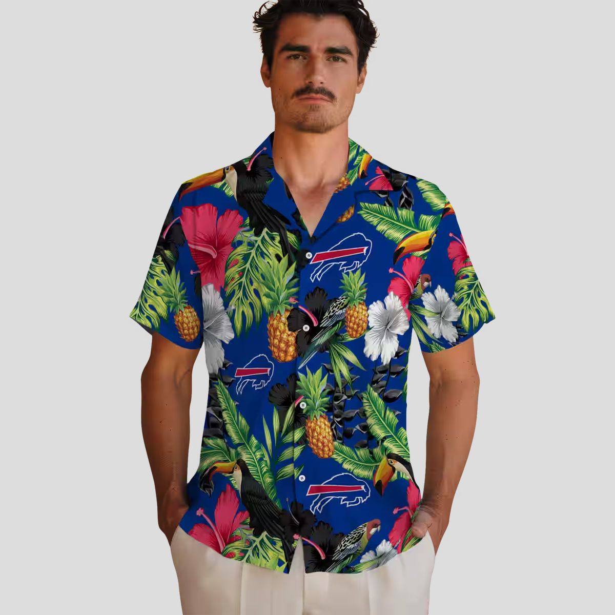 NFL Buffalo Bills Hawaiian Shirt - Tropical Toucan Hibiscus Pineapple Blue Green Print