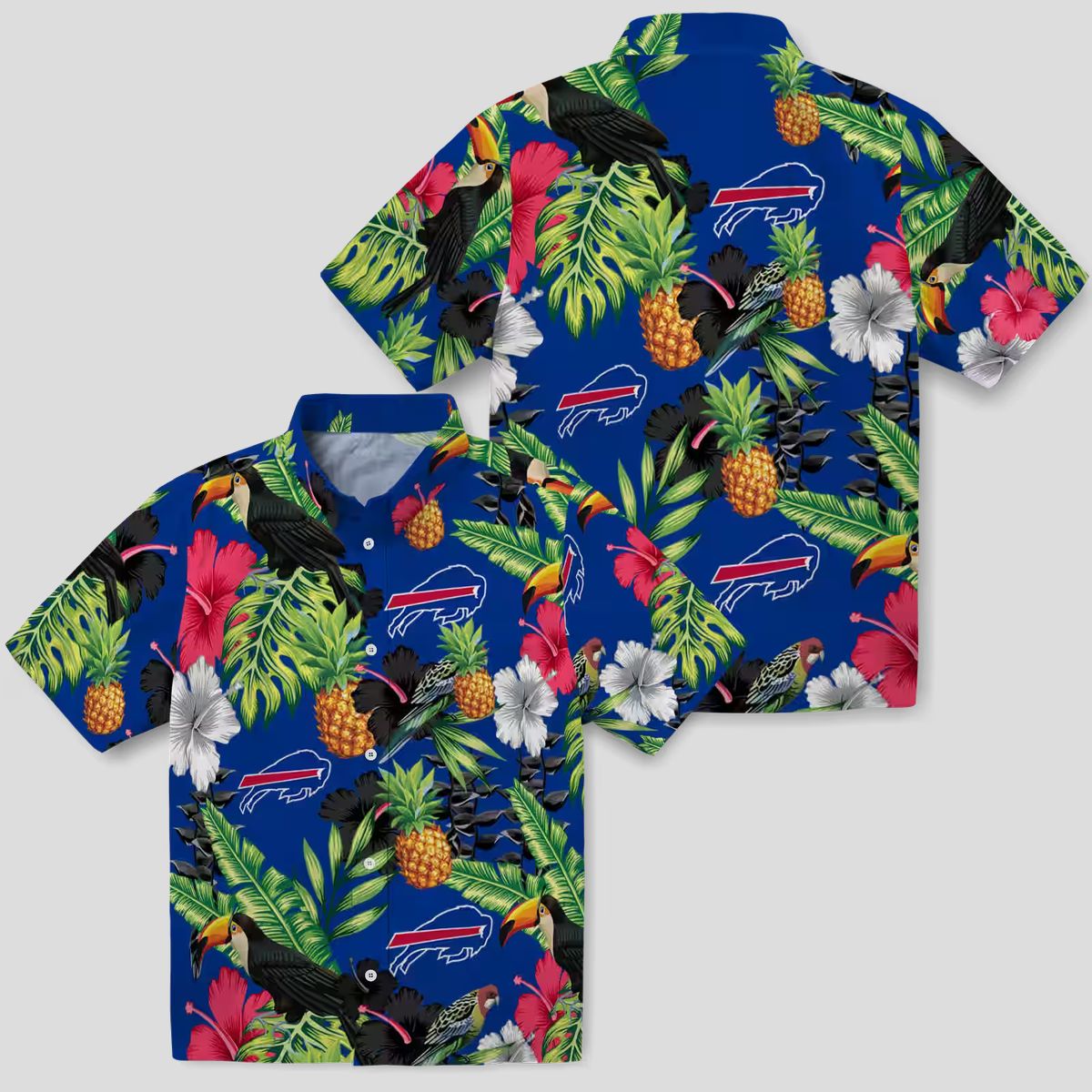 NFL Buffalo Bills Hawaiian Shirt - Tropical Toucan Hibiscus Pineapple Blue Green Print
