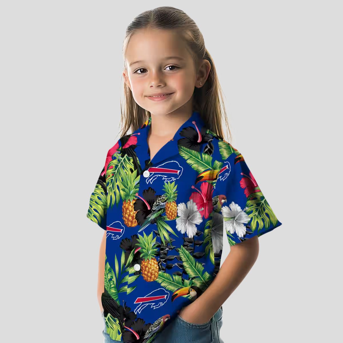 NFL Buffalo Bills Hawaiian Shirt - Tropical Toucan Hibiscus Pineapple Blue Green Print