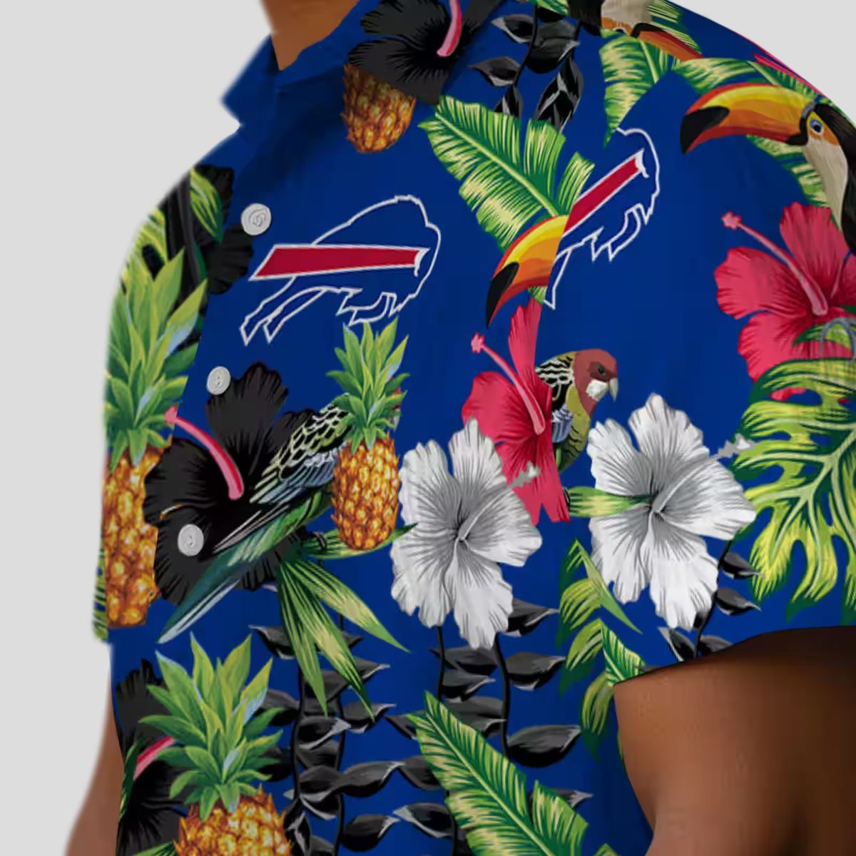 NFL Buffalo Bills Hawaiian Shirt - Tropical Toucan Hibiscus Pineapple Blue Green Print