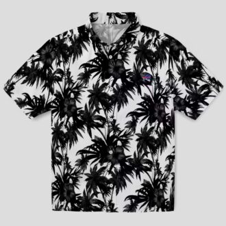 NFL Buffalo Bills Summer Hawaiian Shirt, Palm Motif Black White Tropical Button Up Shirt