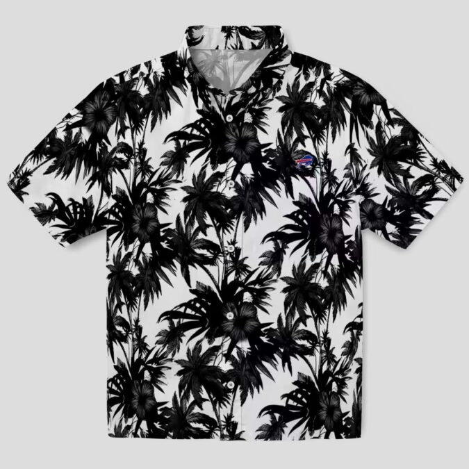 NFL Buffalo Bills Summer Hawaiian Shirt, Palm Motif Black White Tropical Button Up Shirt