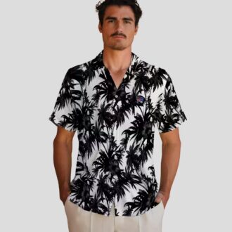 NFL Buffalo Bills Summer Hawaiian Shirt, Palm Motif Black White Tropical Button Up Shirt