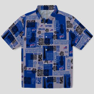 NFL Buffalo Bills Tropical Button Up Hawaiian Shirt - Tribal Symbols Blue Aloha Shirt