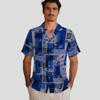 NFL Buffalo Bills Tropical Button Up Hawaiian Shirt - Tribal Symbols Blue Aloha Shirt