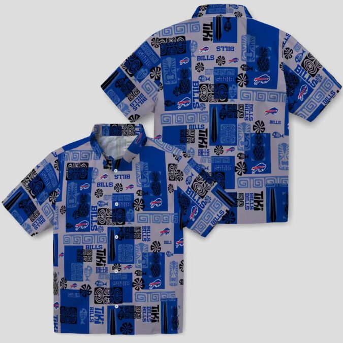 NFL Buffalo Bills Tropical Button Up Hawaiian Shirt - Tribal Symbols Blue Aloha Shirt