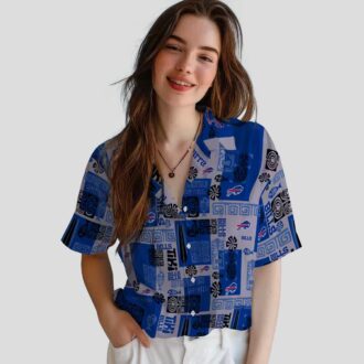 NFL Buffalo Bills Tropical Button Up Hawaiian Shirt - Tribal Symbols Blue Aloha Shirt