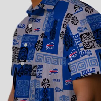 NFL Buffalo Bills Tropical Button Up Hawaiian Shirt - Tribal Symbols Blue Aloha Shirt