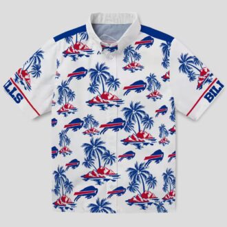 NFL Buffalo Bills Tropical Hawaiian Shirt, Palm Island Print Blue & White Aloha Shirt
