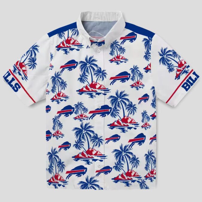NFL Buffalo Bills Tropical Hawaiian Shirt, Palm Island Print Blue & White Aloha Shirt