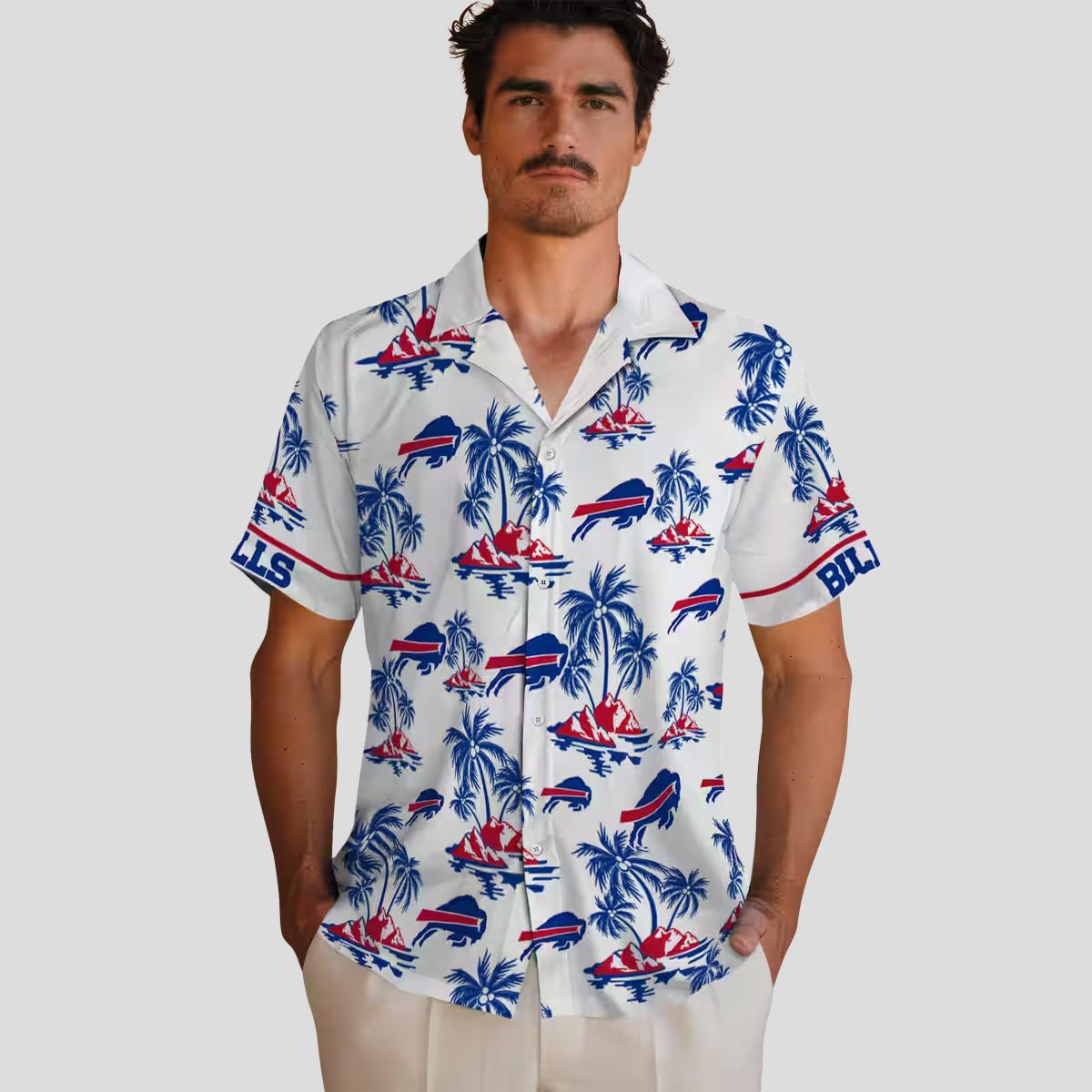 NFL Buffalo Bills Tropical Hawaiian Shirt, Palm Island Print Blue & White Aloha Shirt