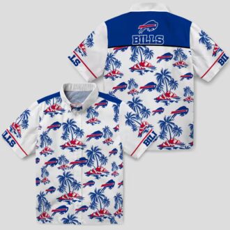 NFL Buffalo Bills Tropical Hawaiian Shirt, Palm Island Print Blue & White Aloha Shirt
