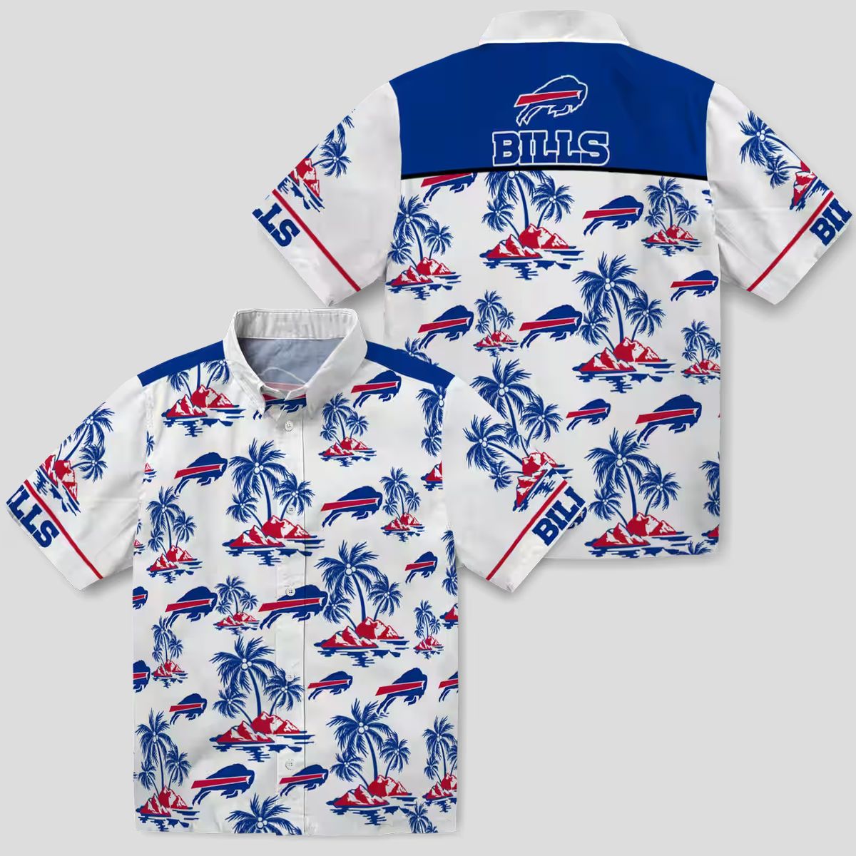 NFL Buffalo Bills Tropical Hawaiian Shirt, Palm Island Print Blue & White Aloha Shirt